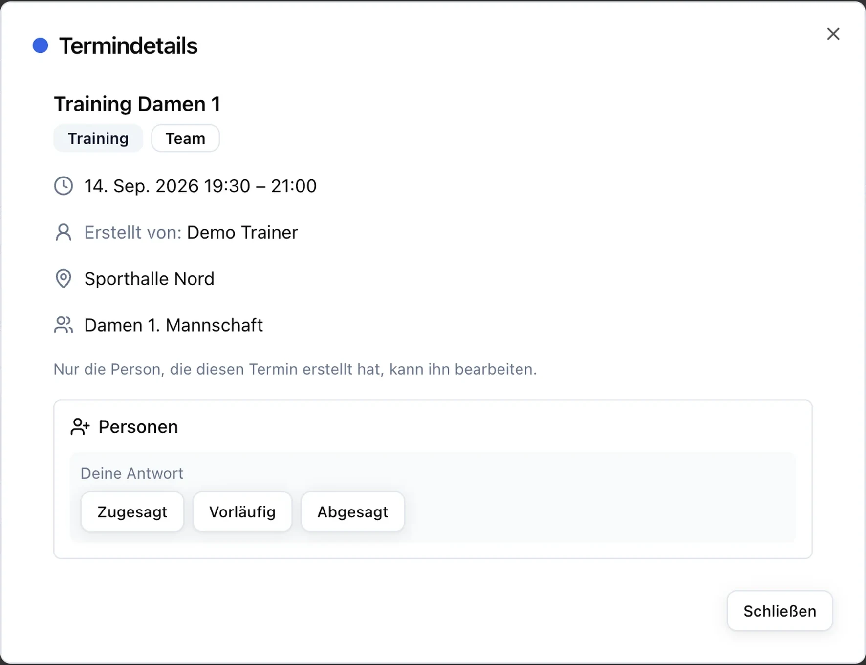 Team organisieren — Produktansichten aus der deutschen Demo